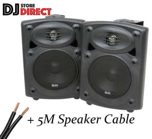 QTX QR5B 2-Way Active DJ Party Cafe Bar Club Speakers Black Brackets + Cable