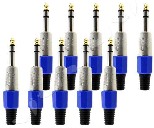 10X 1/4  6.35MM JACK STEREO PLUG GOLDEN PLATED TIPS AUDIO SOUND CONNECTOR KIT